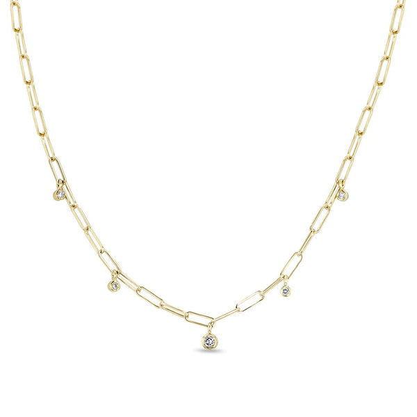 5 Dangling Diamond Bezel Small Paperclip Chain Necklace - 1